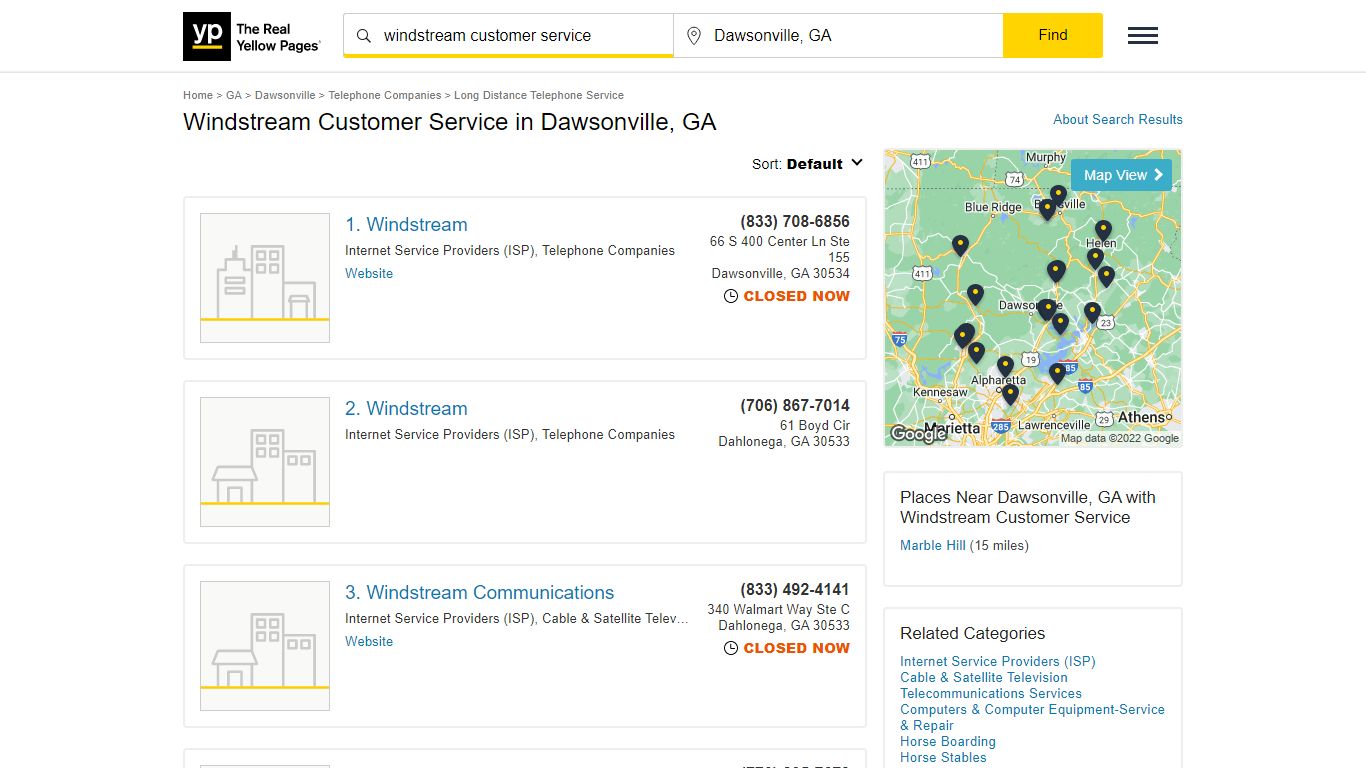 Windstream Customer Service in Dawsonville, GA - Yellow Pages